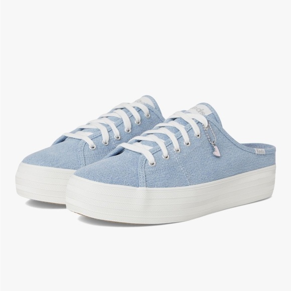 Keds Light Blue Denim Triple Kick Mule Slip On Women's Size 6 Sneaker Platform - Picture 1 of 12